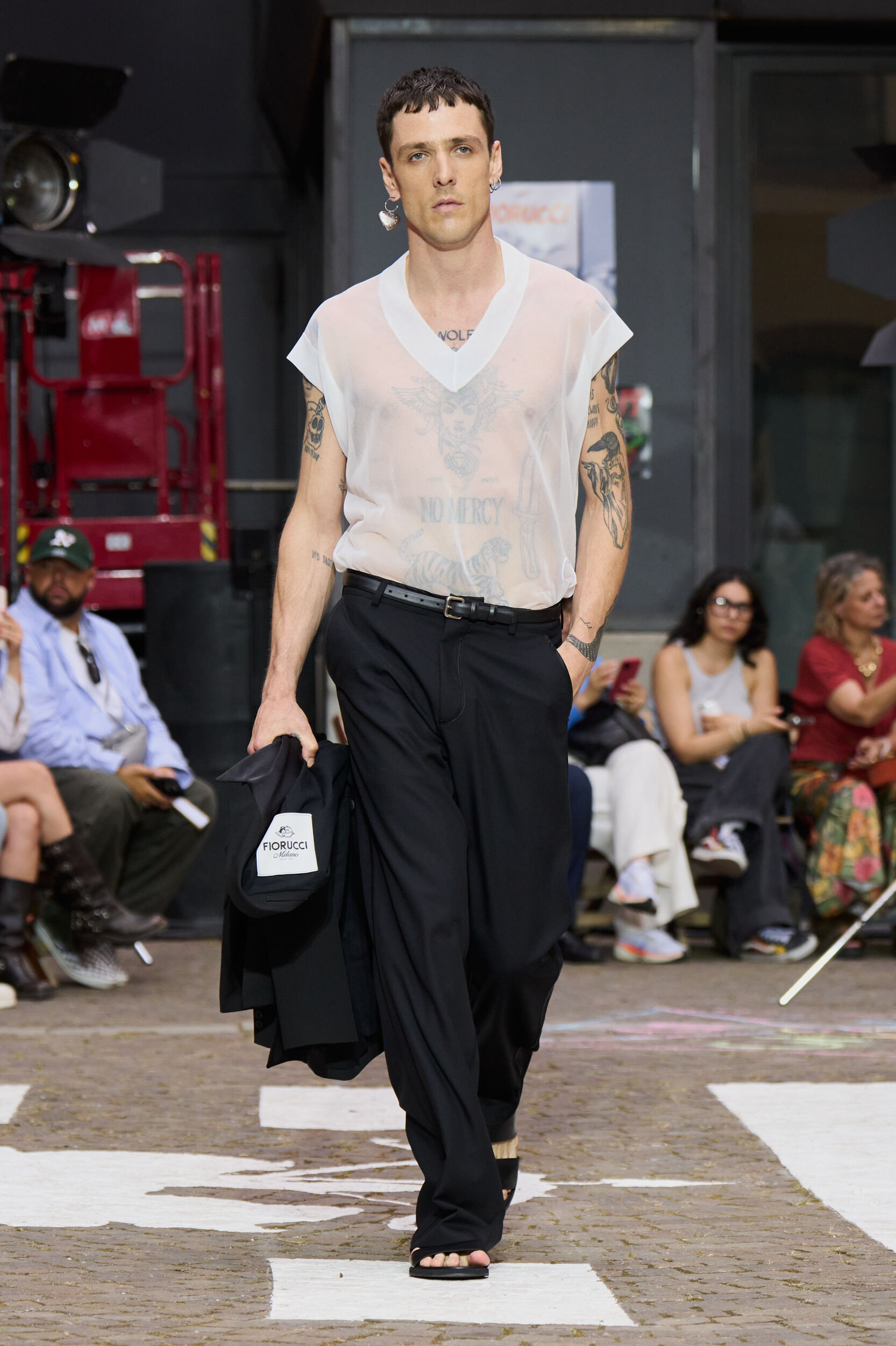 Heart Button Satin Trims Blazer Black